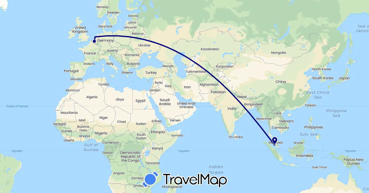 TravelMap itinerary: driving in Belgium, Malaysia, Netherlands (Asia, Europe)